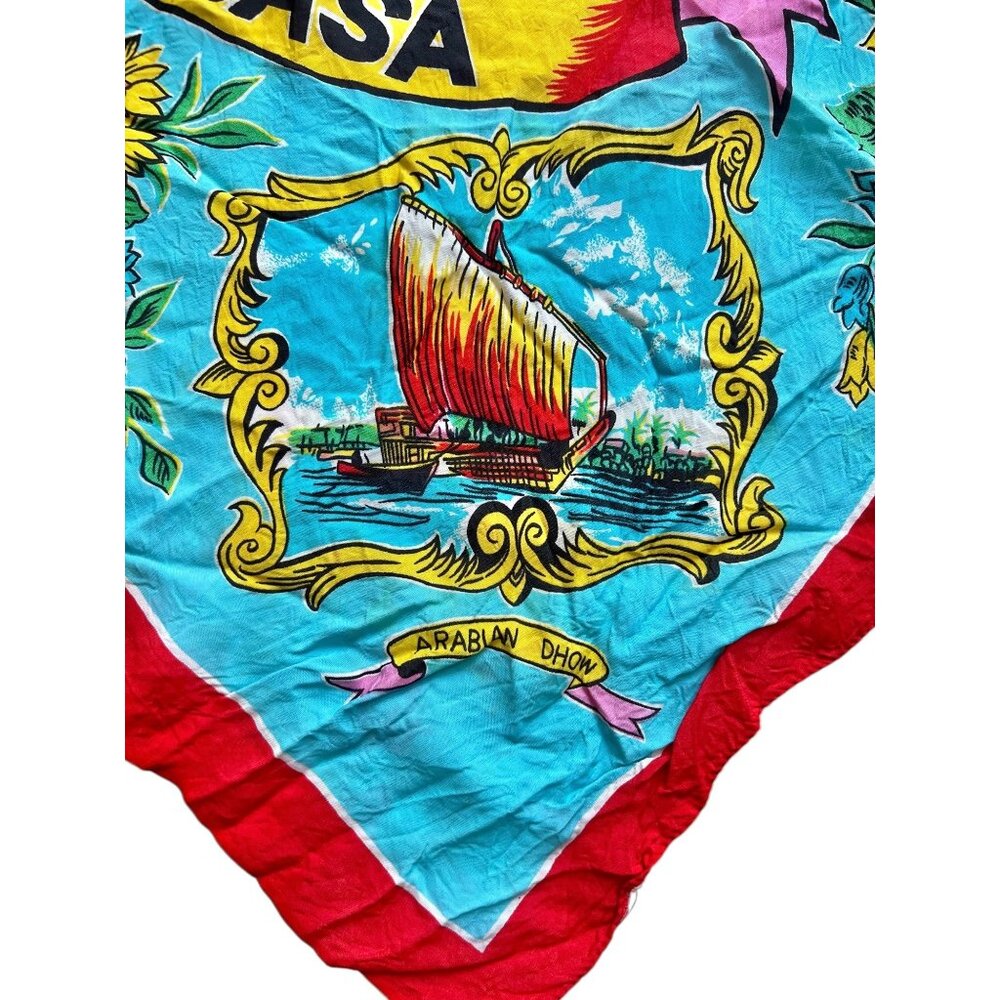 Zawadi Ya Mombasa Vintage Souvenir Scarf 28"x27" Turqoise Yellow Red Pink Green - Picture 3 of 10